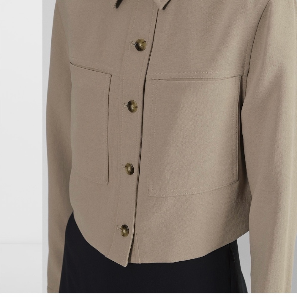 Beige Cropped Button-Front Jacket cropped - image 2